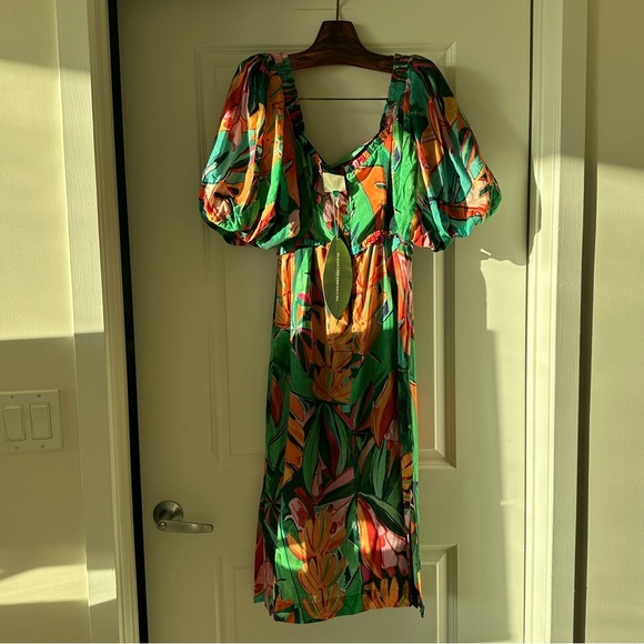 Farm Rio Multicolor Banana Foliage Puff Sleeve Midi Dress - Picture 10 of 12